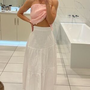 Light Pink Pleated Crop Top with White Maxi Skirt Set
